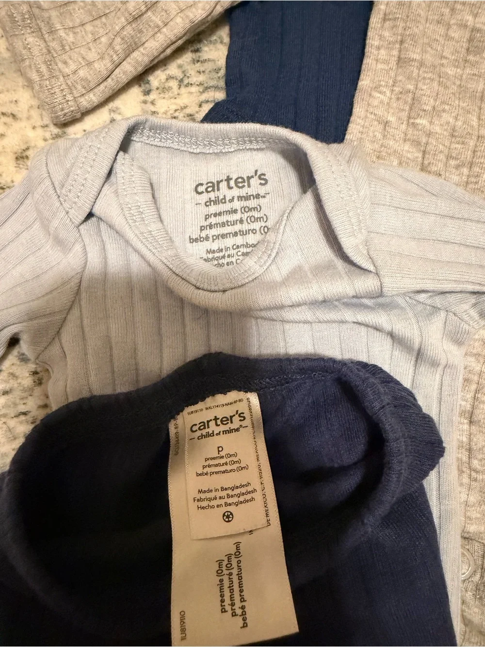 Baby Ribbed Long-Sleeve Bodysuit & Pants Set - Blue, Navy, Gray